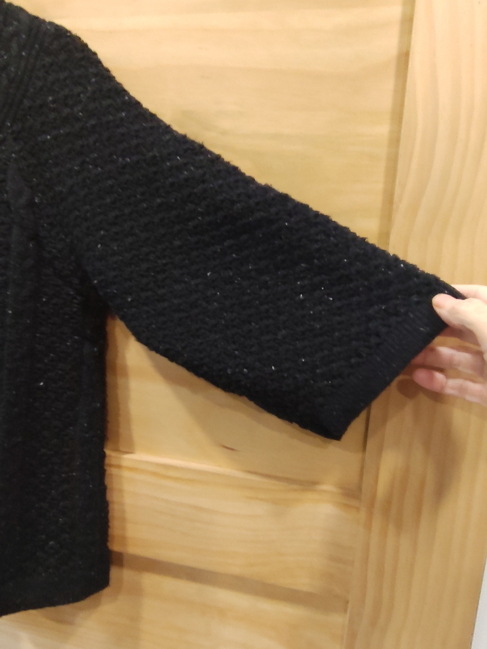 croft & barrow Fall Transition Black 3/4 Wide Sleeve Textured Knit Cardigan | Lg - Picture 3 of 6